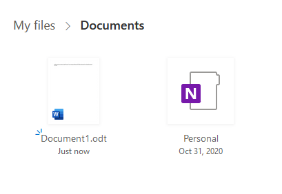 OneDrive online with two files open (one of them an ODT)