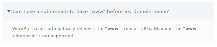 WordPress.com does not support the www subdomain